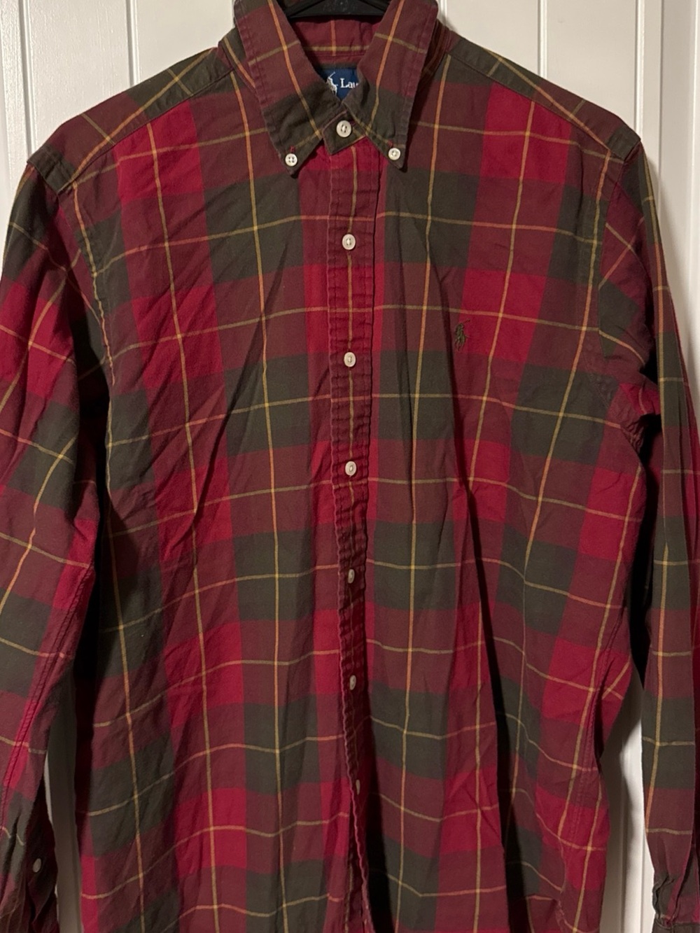 Men’s Polo by Ralph Lauren Red and Green Plaid Button-Down Shirt Sz M Preppy